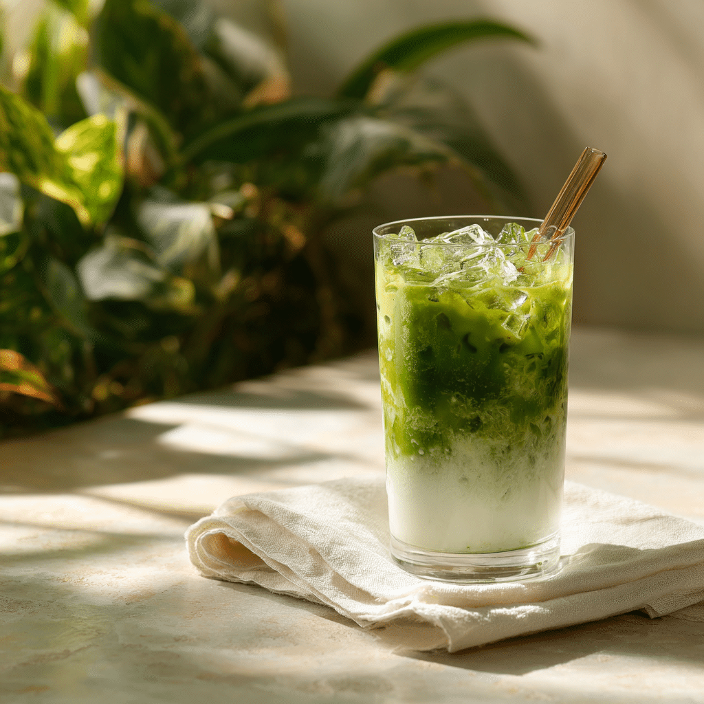 Coconut Water Matcha – How to Make This Refreshing Drink Fast 2 coconut water matcha served on marble with sunlight