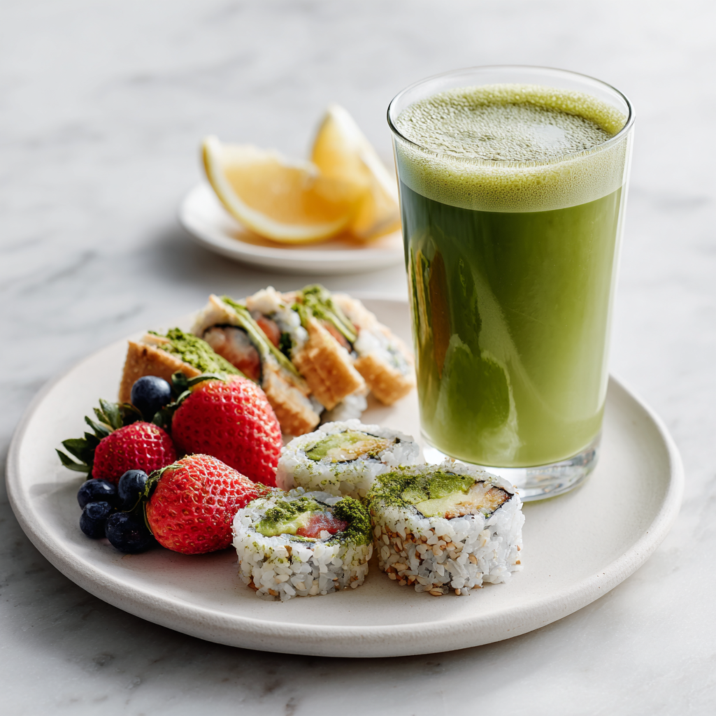 Matcha mocktail – The Best of the Best Refreshing Recipe 7 matcha mocktail with avocado toast, sushi, and cookies